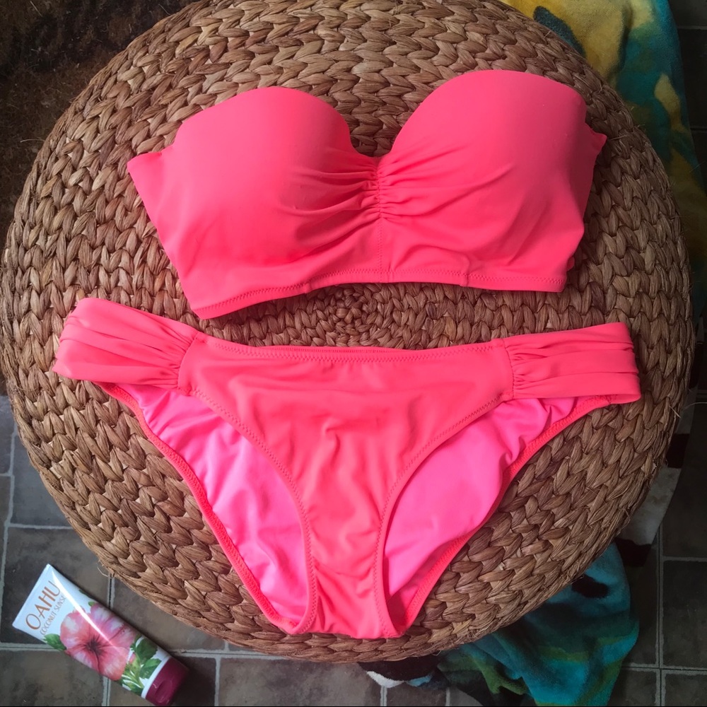 Bikini Separates: Coral Corset Back Bandeau Top